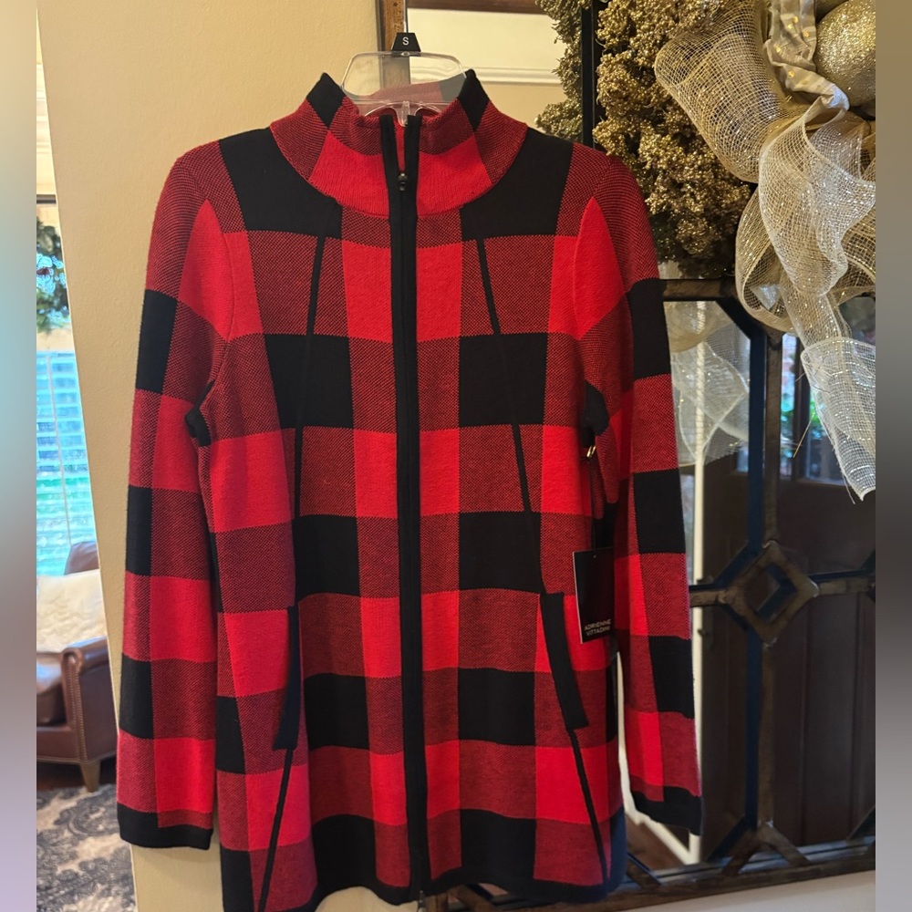 Adrienne Vittadini Red and Black Knit Jacket